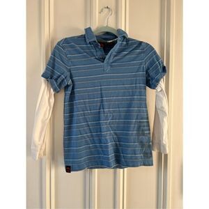 Tony Hawk boy’s blue striped polo shirt with long sleeve white tee under 10-12